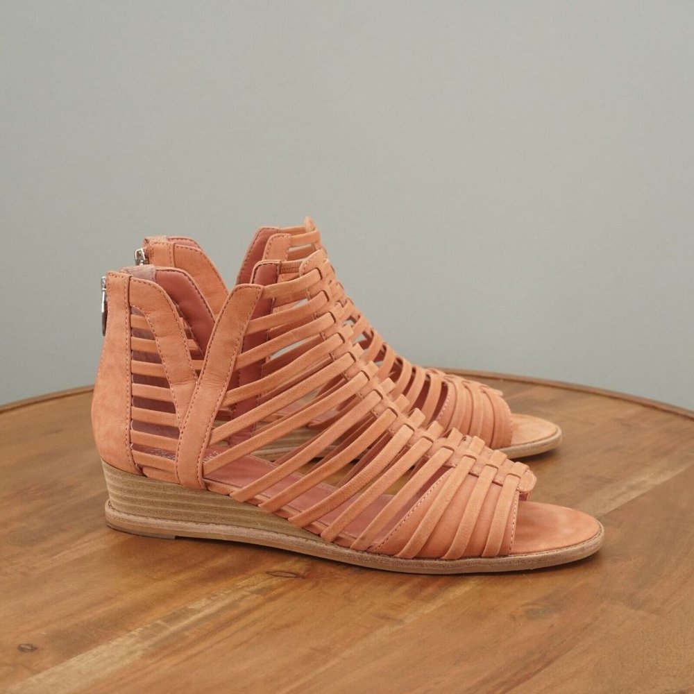 Vince Camuto Peachy Coral Strappy Cage Wedge Sandals